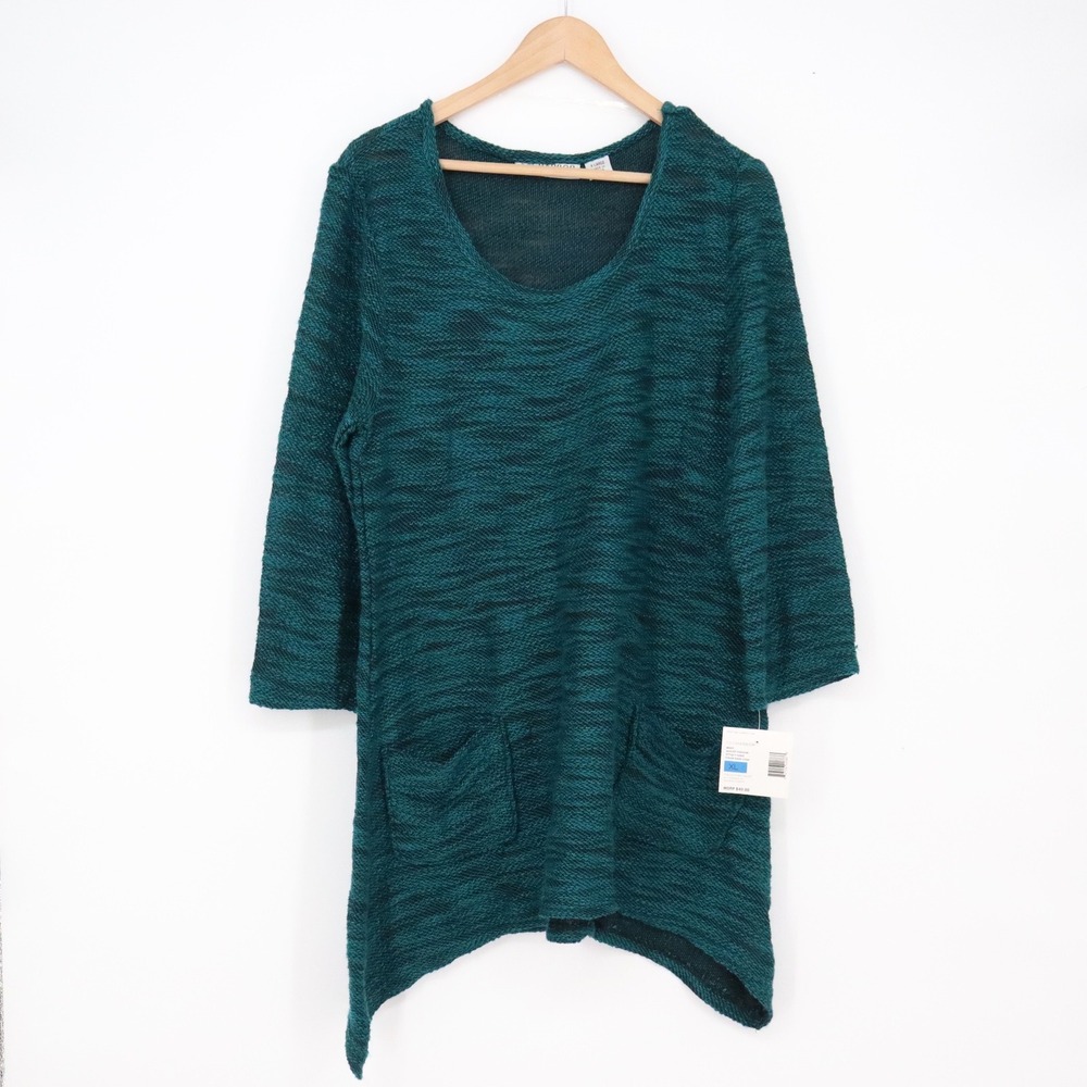 Sag Harbor Tunic Womens XL Dark Cyan Sharkbite Hem Pocket NEW